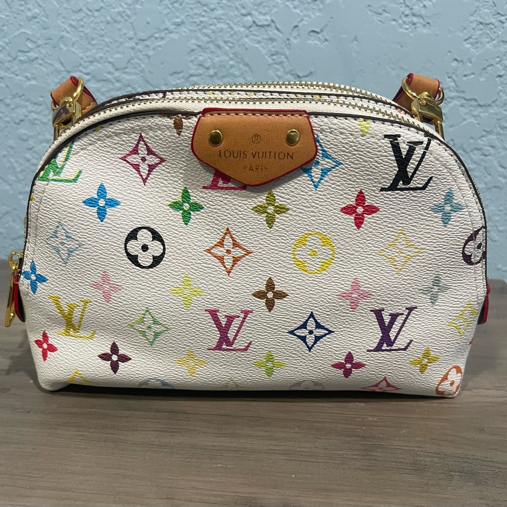 Multicolor Monogram White Canvas Doubled Crossbody Bag